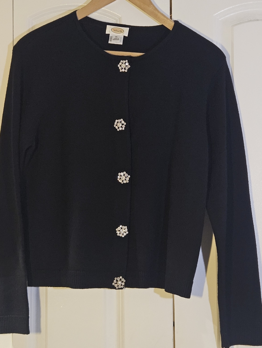 Talbots Women’s Cardigan XL 100% Merino Wool Black Classic Preppy Chic Vintage